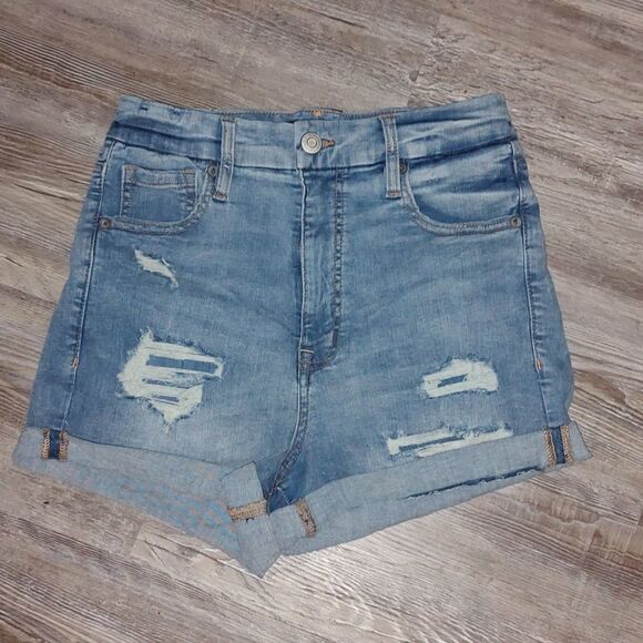 Aeropostale Super High Rise Curvy Midi Distressed Jean shorts  Sz 8 - Picture 1 of 7